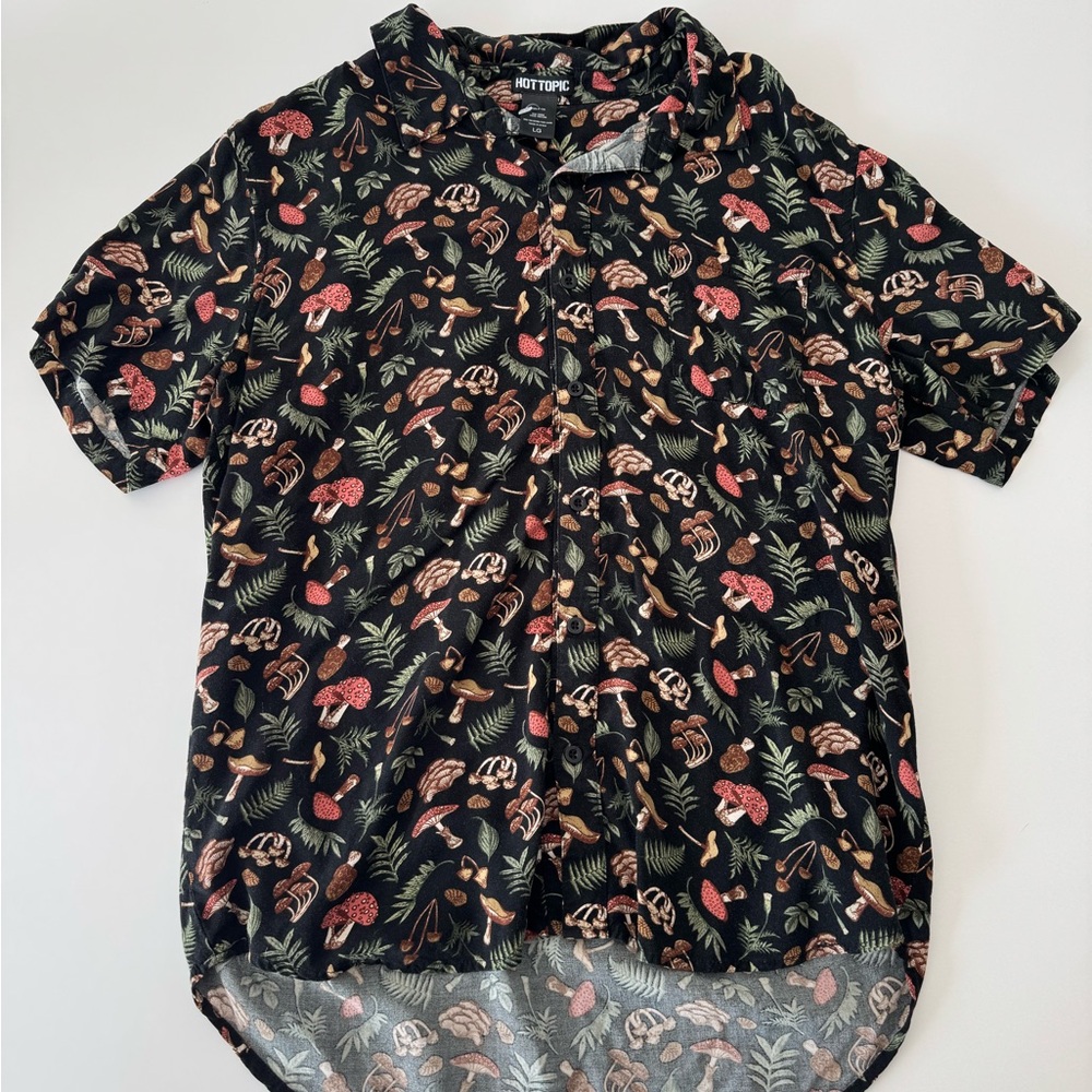 Black mushroom 🍄 foraging all over print button up shirt Hot Topic